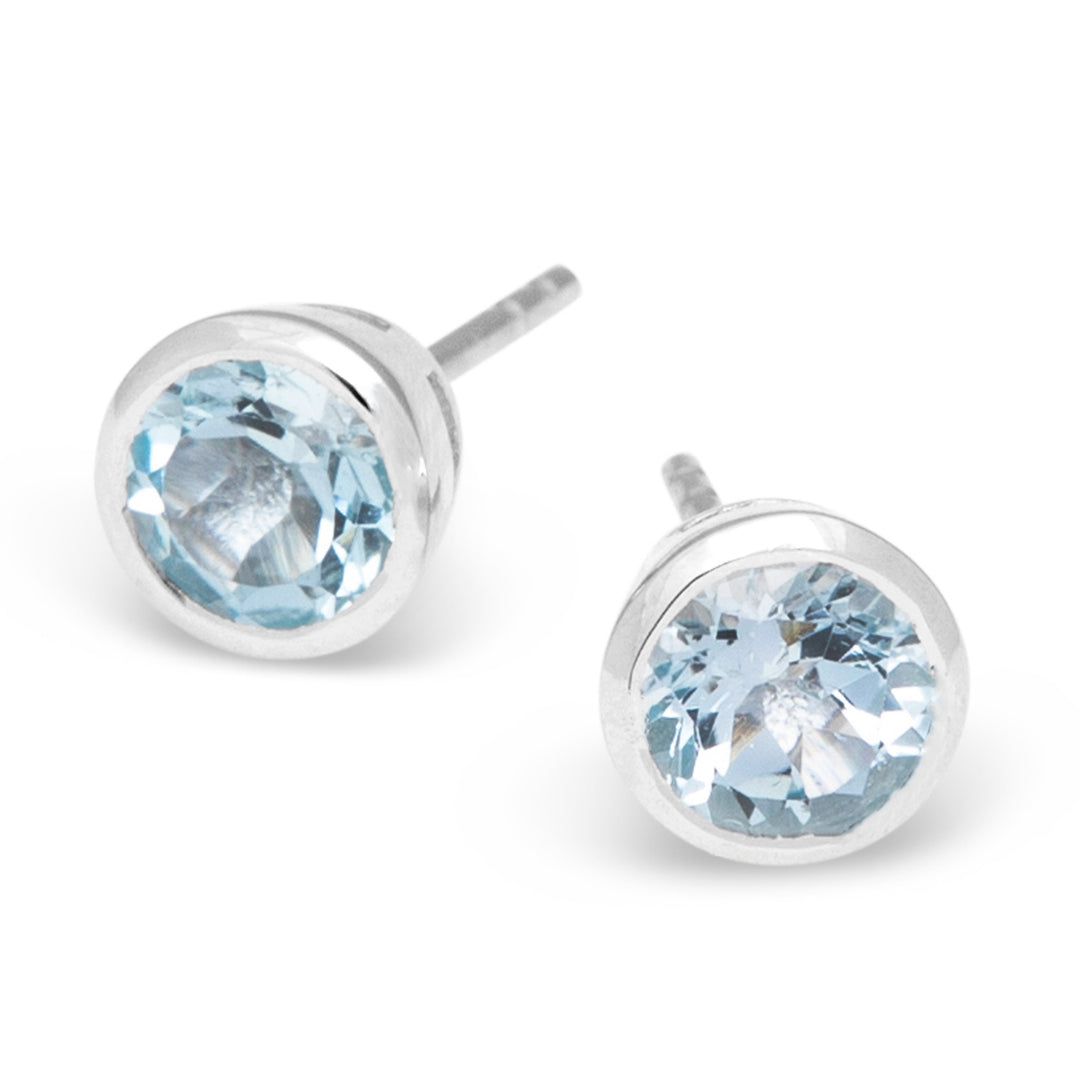 Mini Blue Topaz Stud Earrings - 6mm (B286E01)