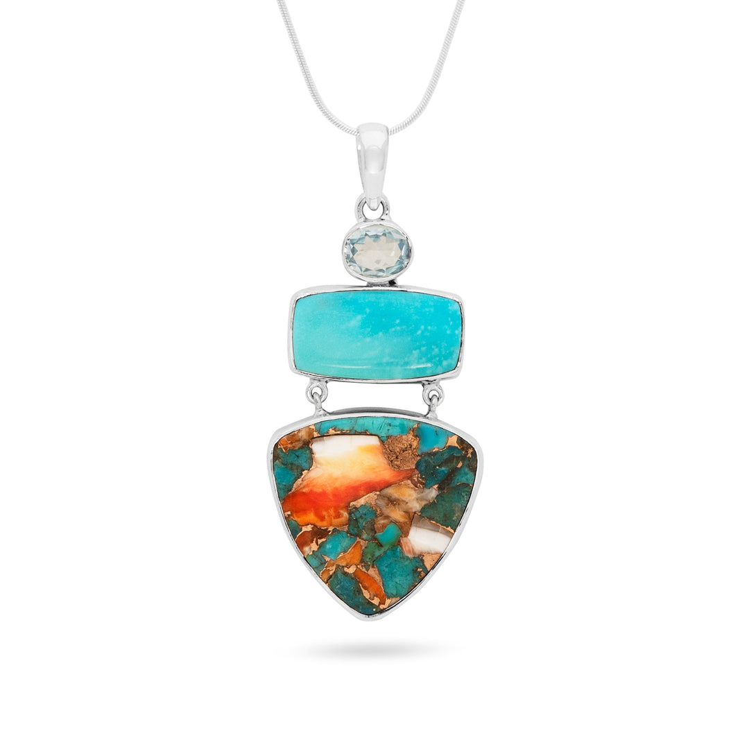 Blue Topaz, Arizona Turquoise & Oyster Turquoise Pendant (B413P01)