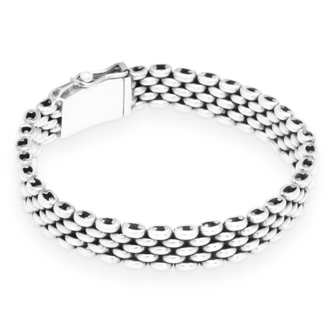 Silver chain bracelet with watch strap style chain