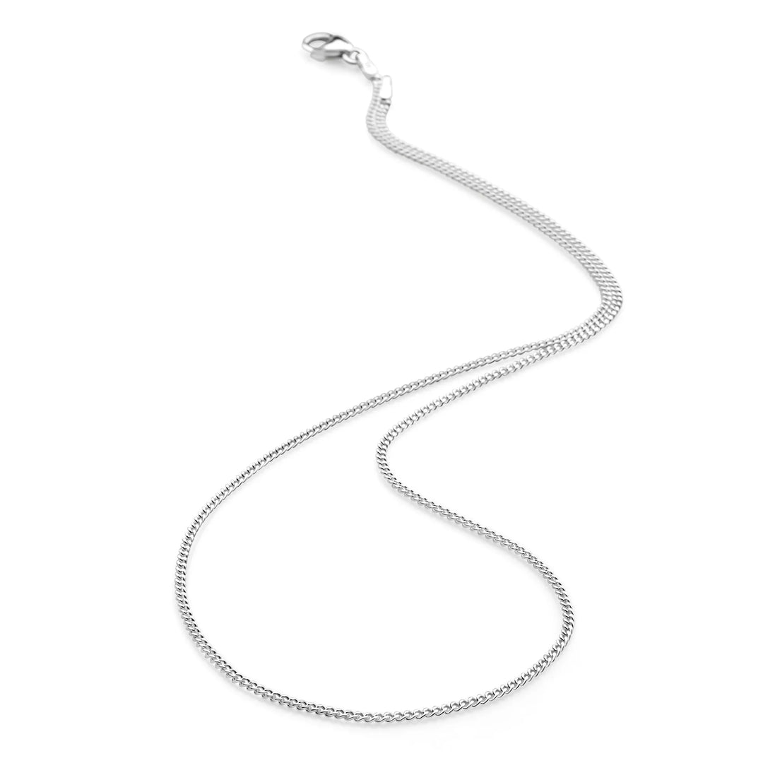 High quality 925 sterling silver curb chain for pendants Lengths available; 40cm, 45cm, 50cm. Chain width: 1.00mm.Lengths available: 55cm, 60cm. 
Chain width: 1.50mm.