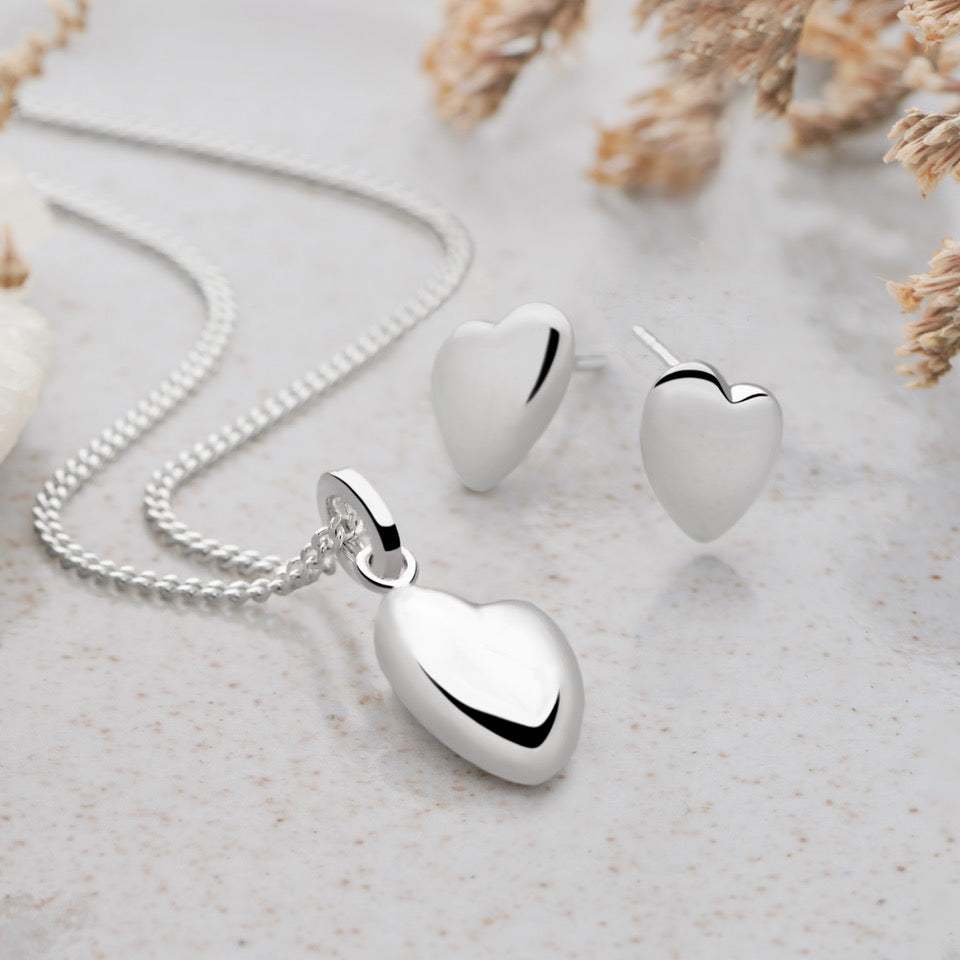 Heart Pendant Sterling Silver Necklace And Earring Set Return To