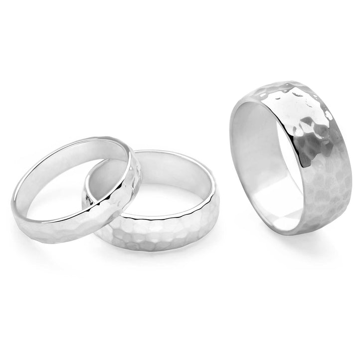 Hammered D-Shaped Silver Band Ring 6mm