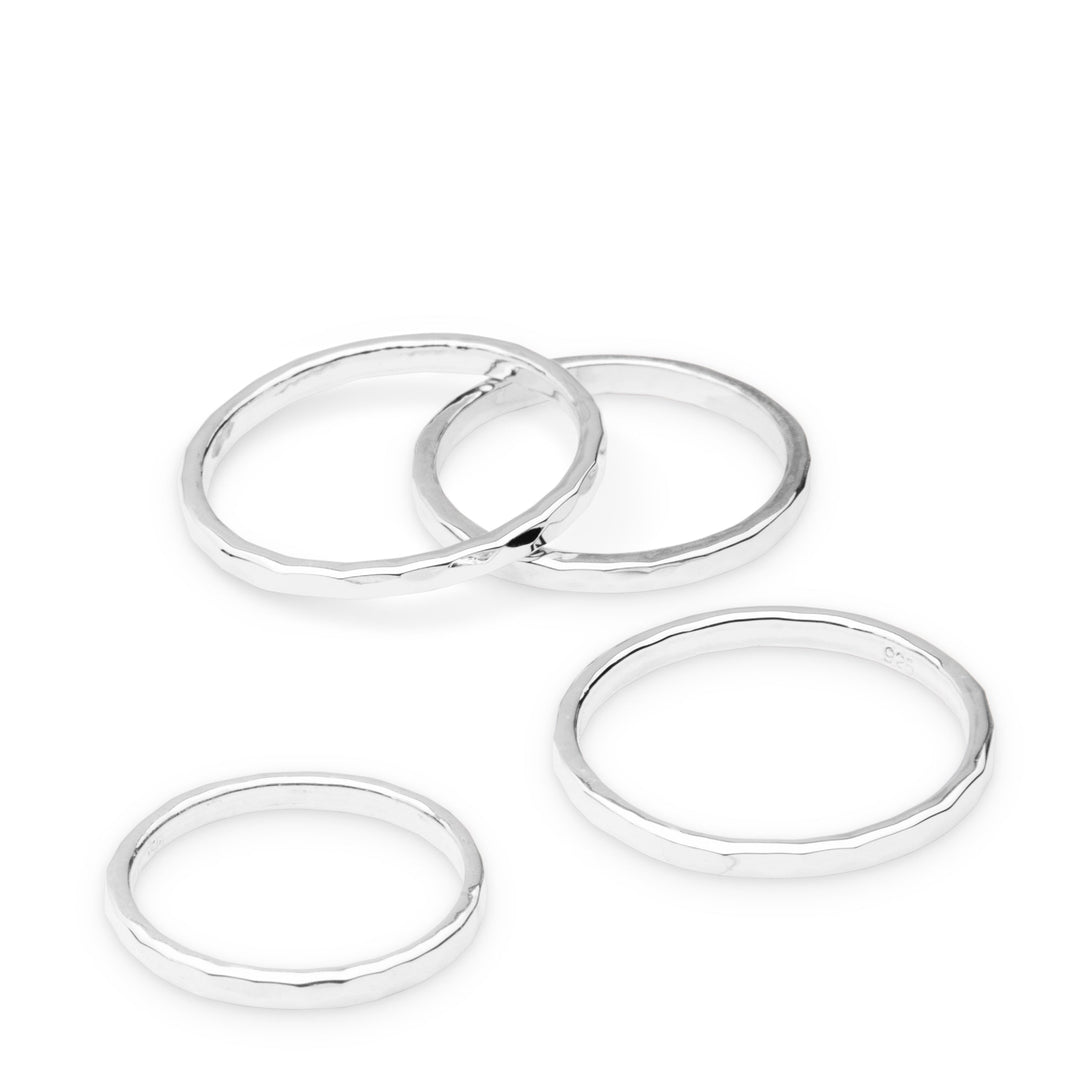 Hammered D-Shaped Silver Band Ring 2mm