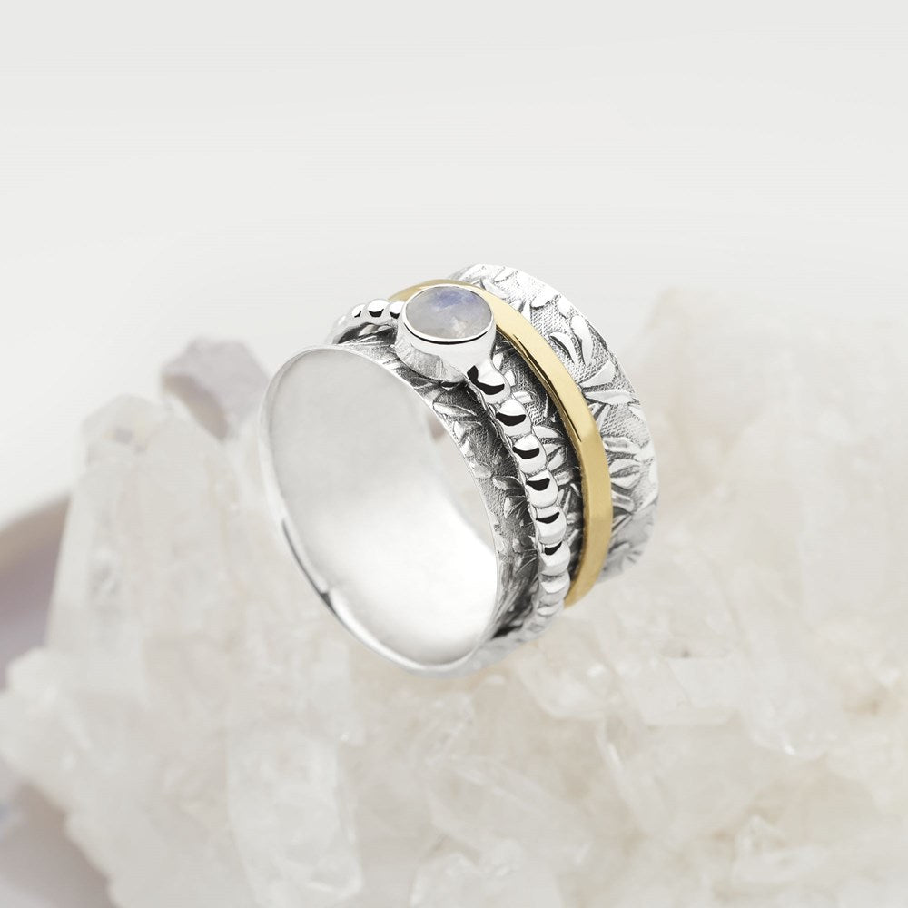 Bright Moonstone Spin Ring