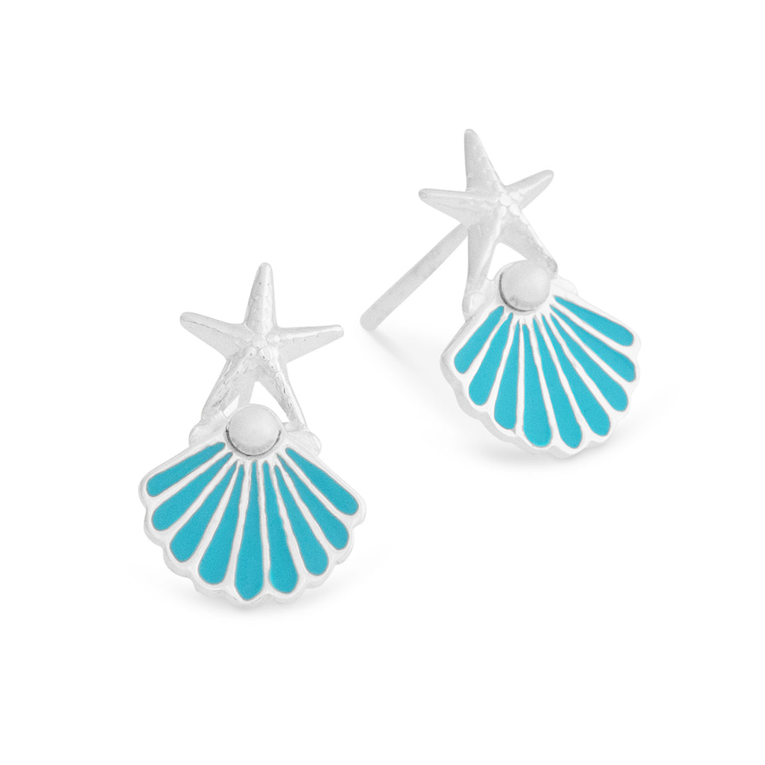 Starfish and Shell Silver Studs (E7071)