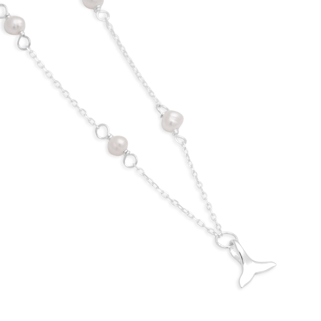 Whale Tail with Pearl Silver Anklet (ANK1951)