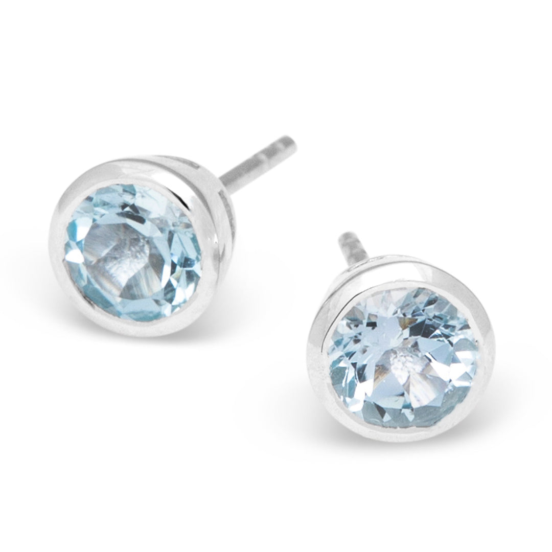 Blue Topaz Midi Stud Earrings - 7mm (B78E01)