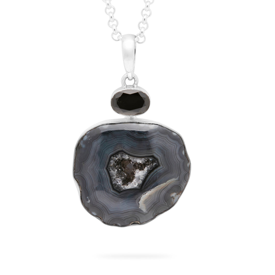 Black Agate Geode Pendant (B338P04)