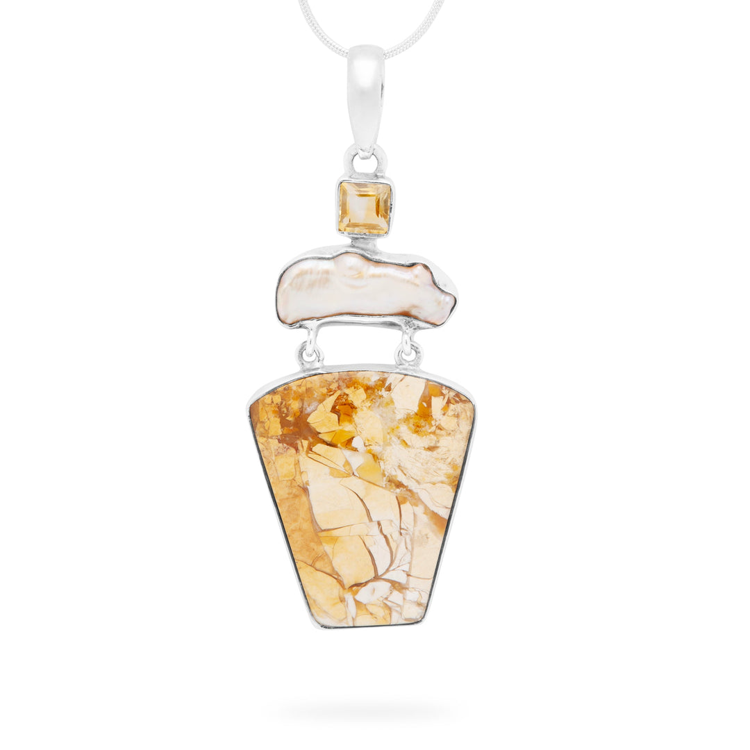 Brecciated Mookaite & Pearl Pendant (B344P01)