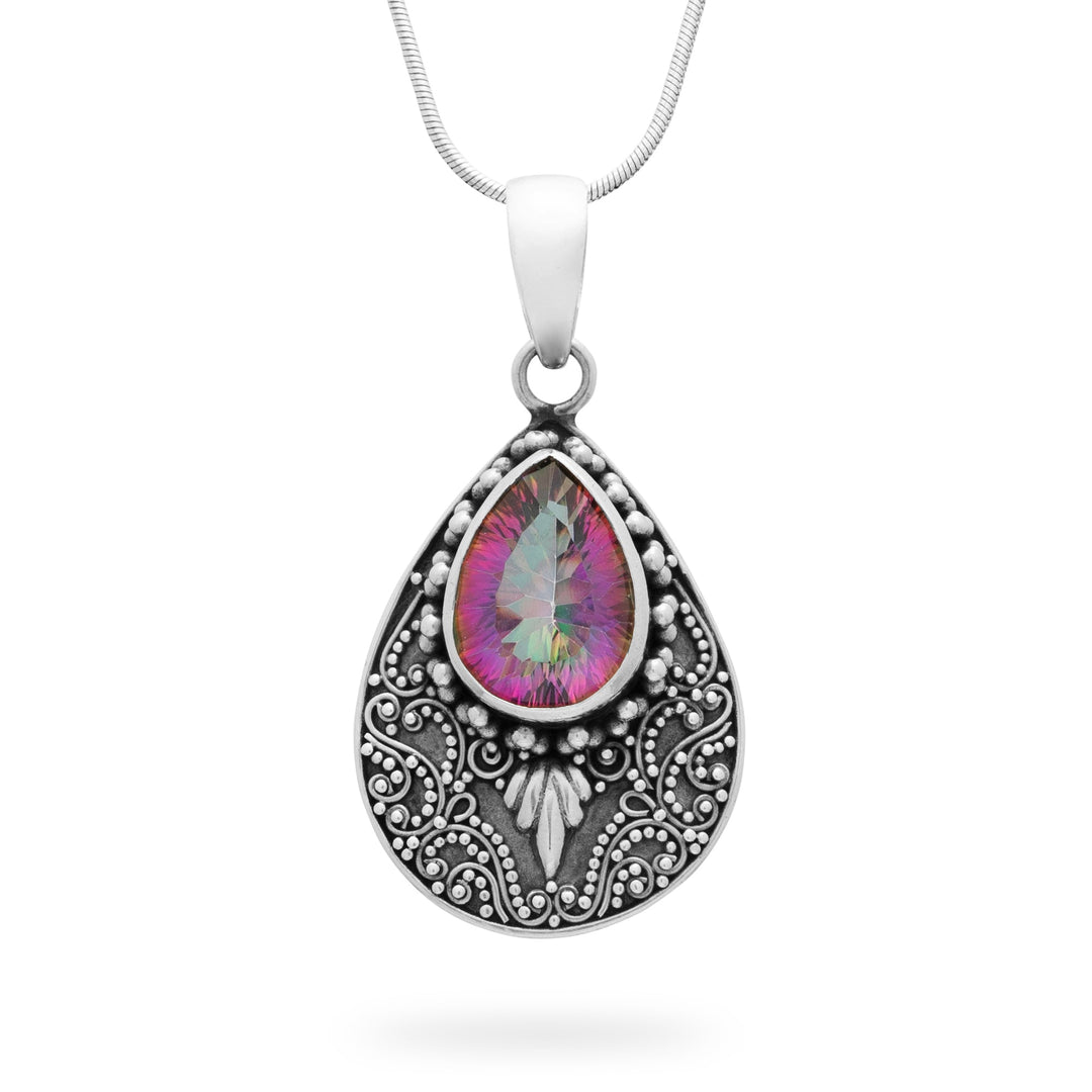 Rainbow Aura Quartz Teardrop Pendant (B583P01)