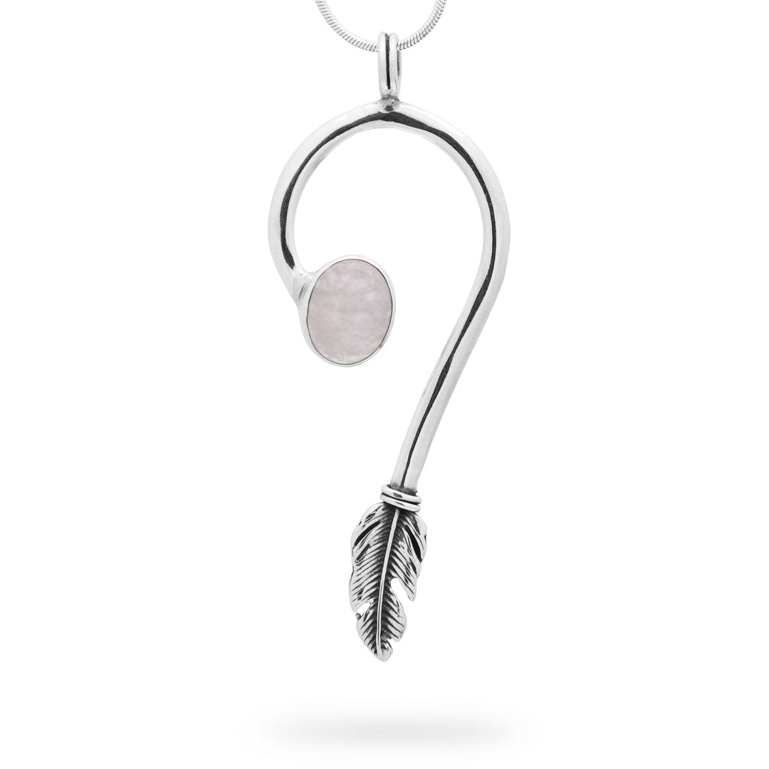 Rainbow Moonstone Feather Pendant (B736P01)
