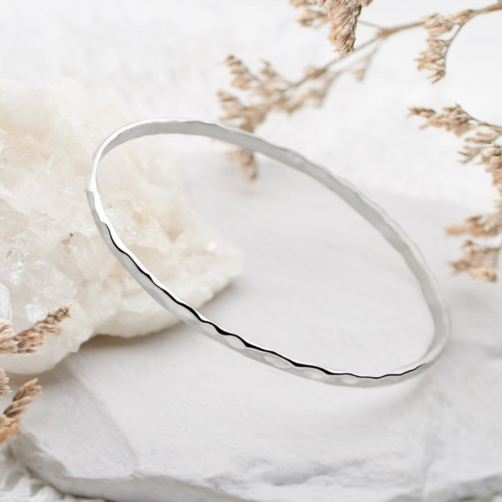 Madison Silver Bangle (BGL7491) | 925 Sterling Silver Hammered Bangle ...