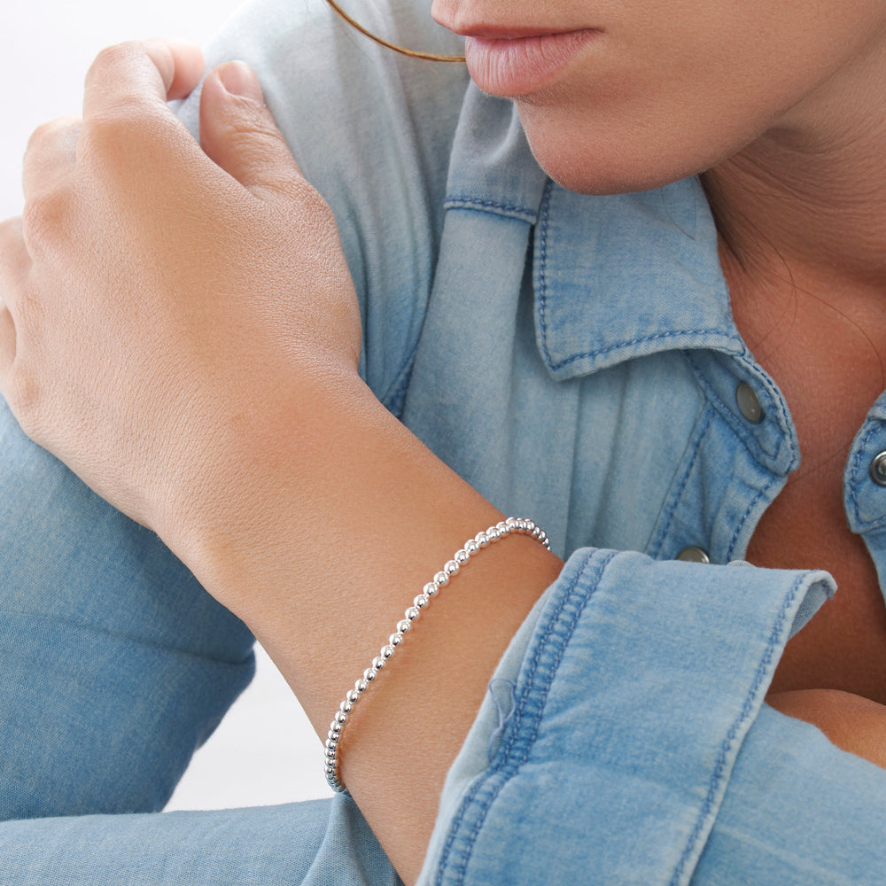 925 sterling silver beaded bracelet on model