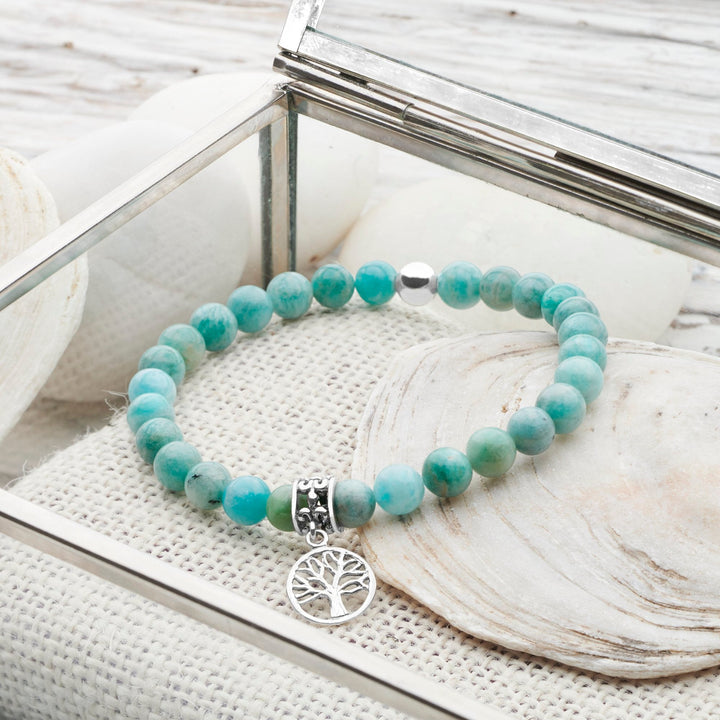 Amazonite Silver Tree of Life Bracelet (BRC13391)