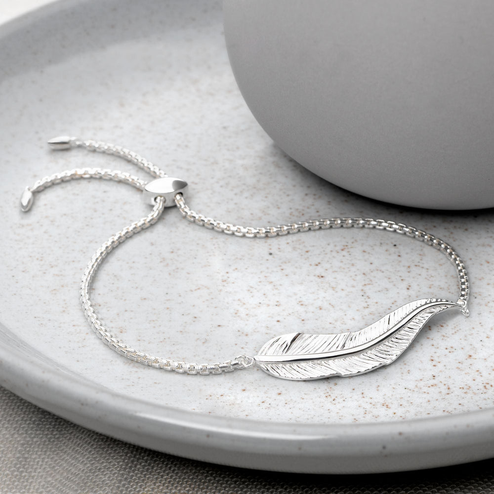 925 sterling silver feather adjustable bracelet 