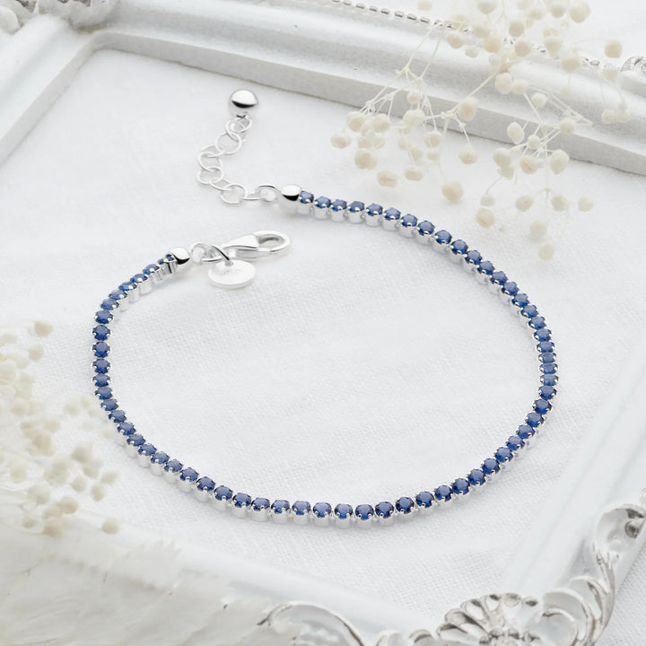 Silver Tennis Bracelet  with sparkling Sapphire Blue cubic zirconia stones