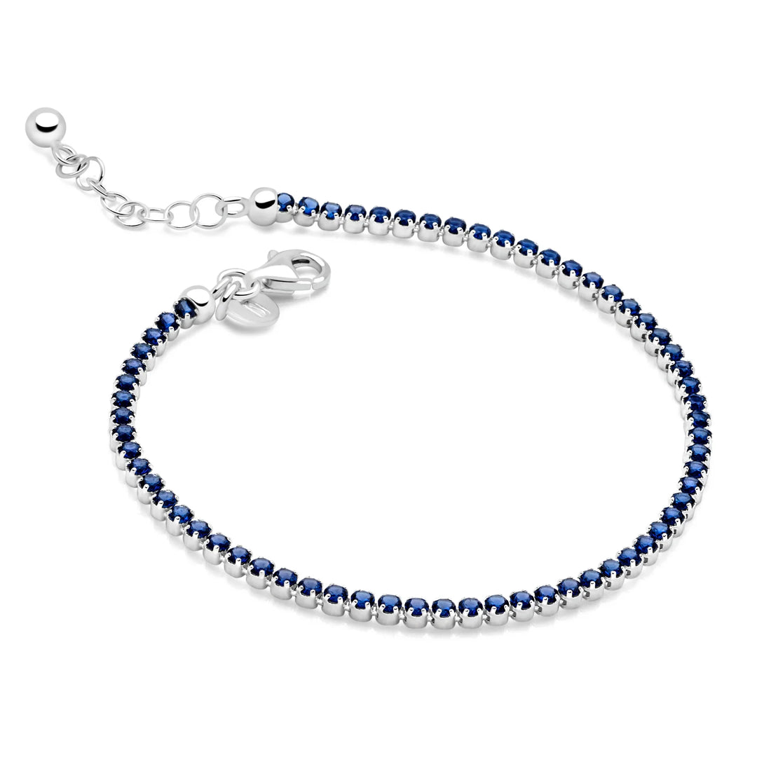 Silver Tennis Bracelet  with sparkling Sapphire Blue cubic zirconia stones