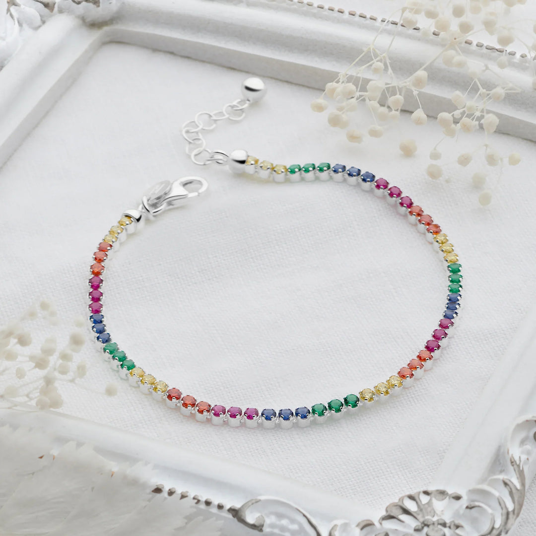 Sterling silver tennis bracelet with continuous row of sparkling cubic zirconia stones