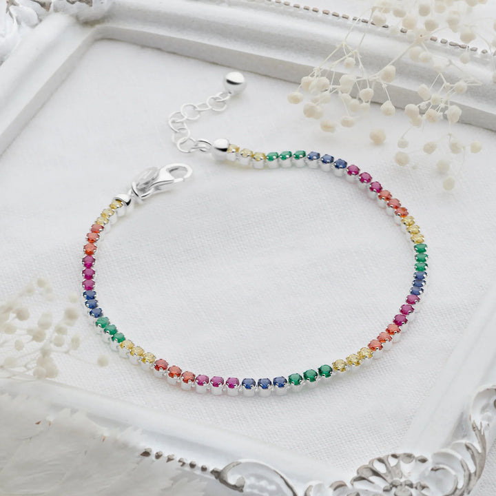 Sterling silver tennis bracelet with continuous row of sparkling cubic zirconia stones