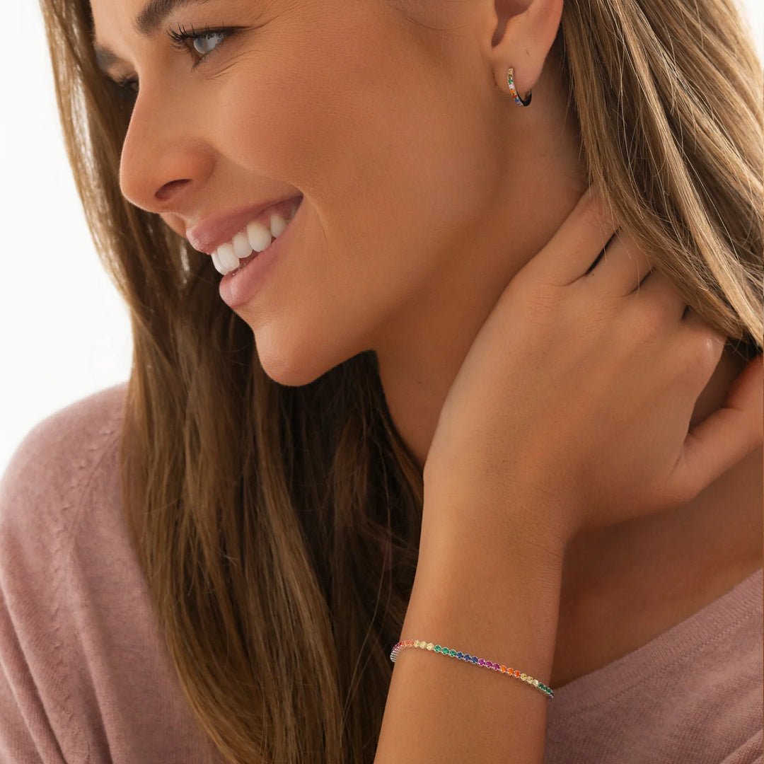 Sterling silver tennis bracelet with continuous row of sparkling cubic zirconia stones