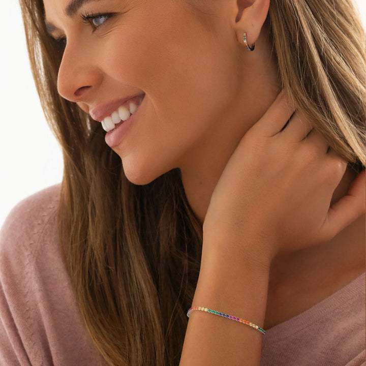 Sterling silver tennis bracelet with continuous row of sparkling cubic zirconia stones