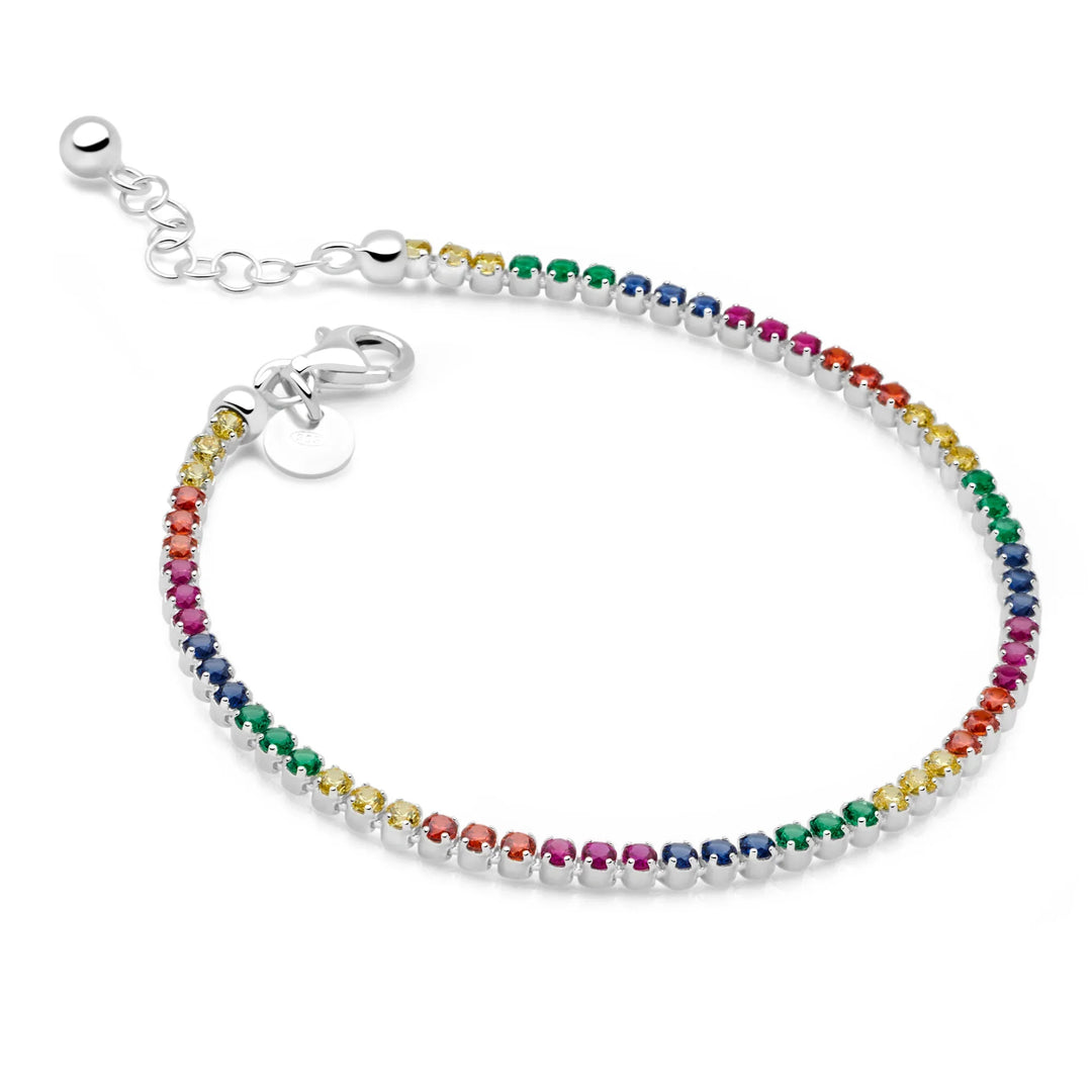 Sterling silver tennis bracelet with continuous row of sparkling cubic zirconia stones 