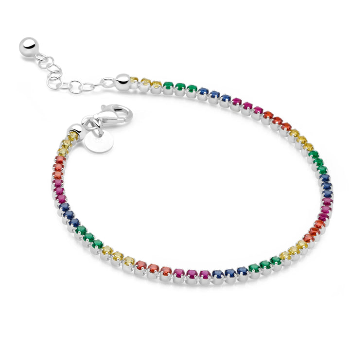 Sterling silver tennis bracelet with continuous row of sparkling cubic zirconia stones 