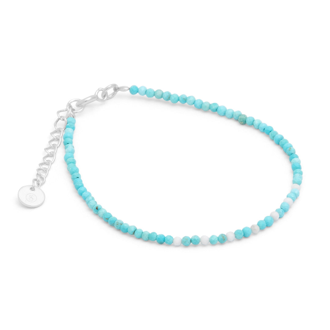 Our Dreamy Turquoise bracelet is both delicate &amp; beautiful with colourful semi precious turquoise &amp; silver beads. 
Bracelet length: 18-21cm.
Adjustable for wrist-size.