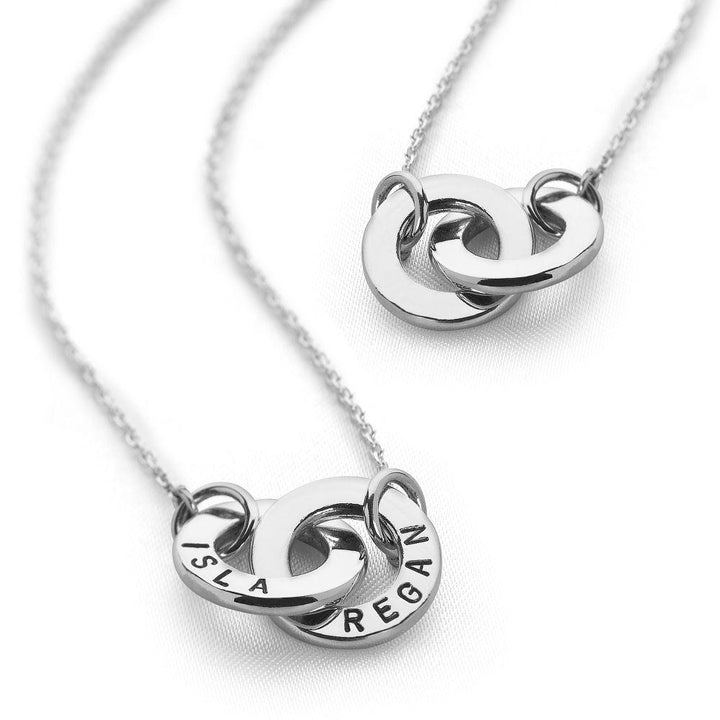 Two intertwined 925 sterling silver personalized rings necklace (CHN8131)