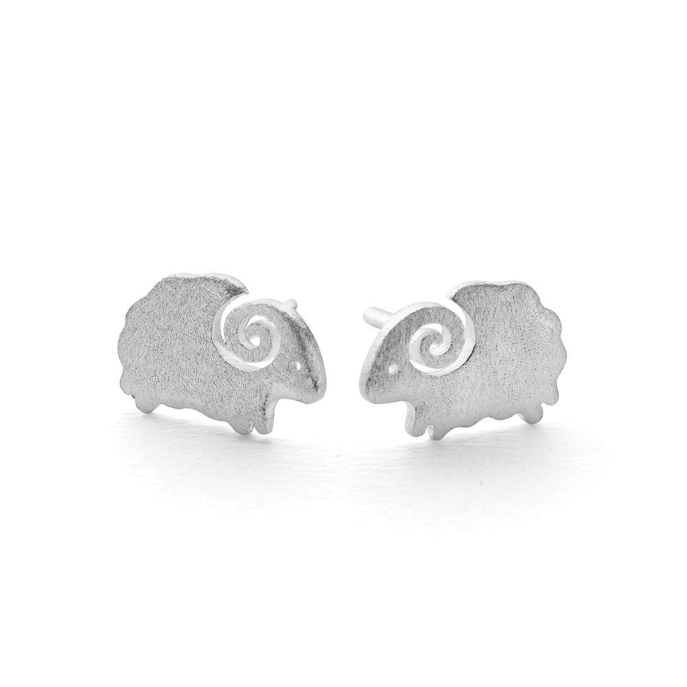 925 sterling silver sheep studs in a brushed finish. (E46771)