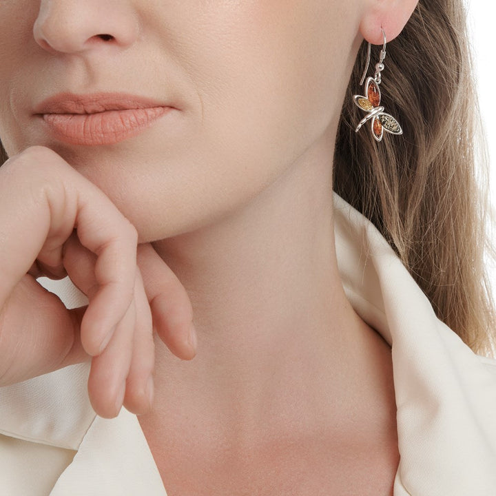 Dainty Dragonfly Amber Earrings (E48711)