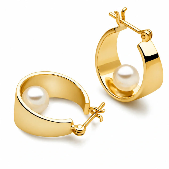 Freshwater Pearl Gold Hoops