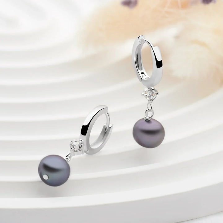 Midnight Pearl Hoop Earrings