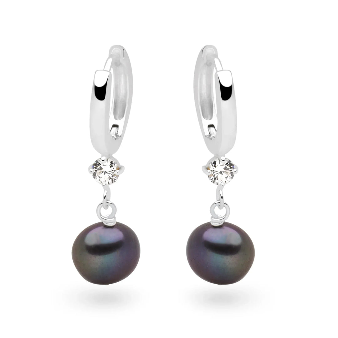 Midnight Pearl Hoop Earrings