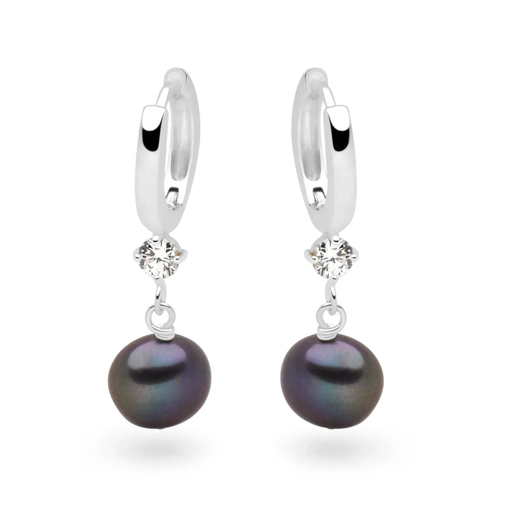 Midnight Pearl Hoop Earrings