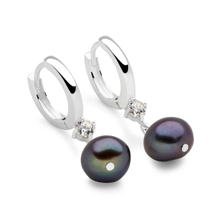 Midnight Pearl Hoop Earrings