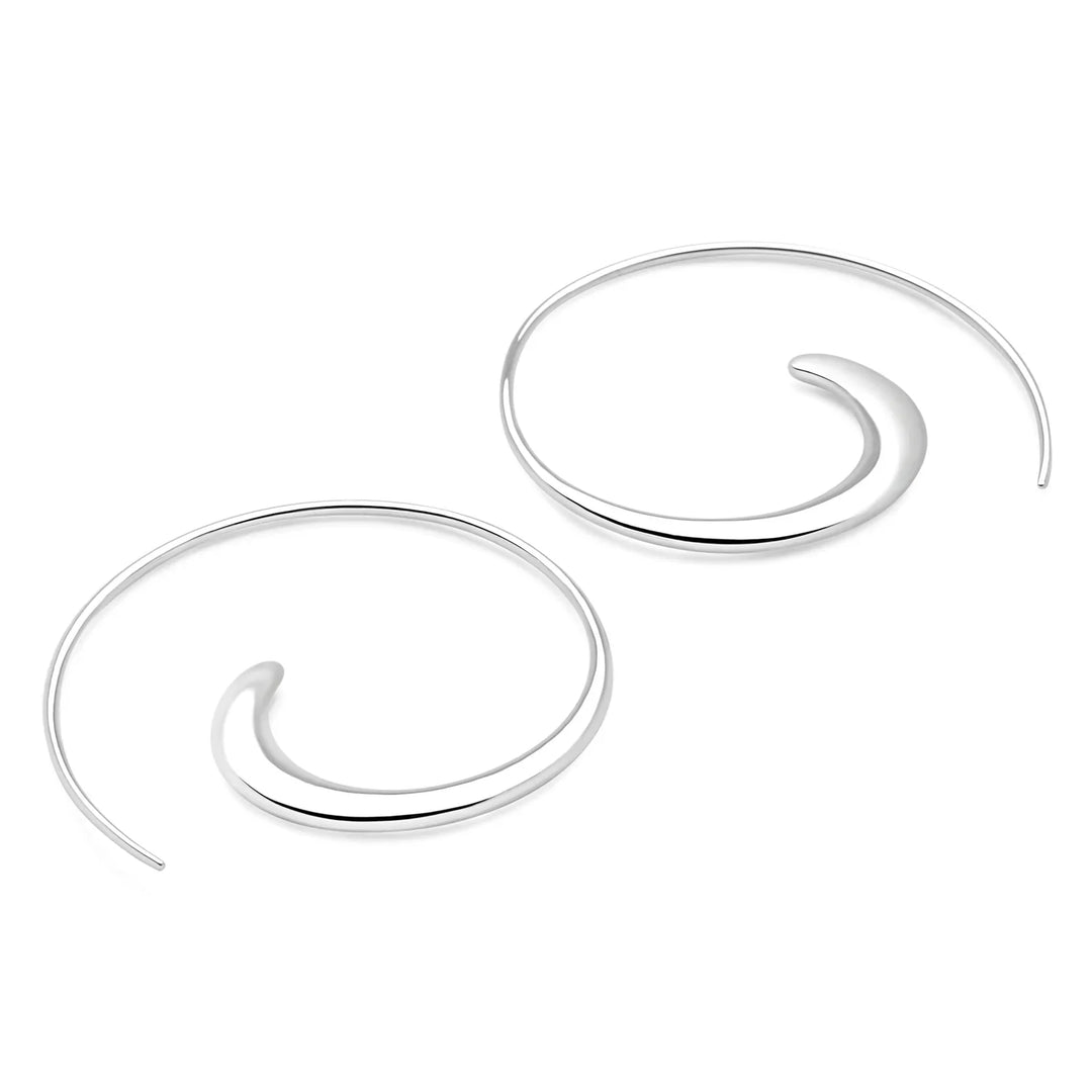 A pair of high polish finish 925 sterling silver hoop earrings displayed on a white surface.