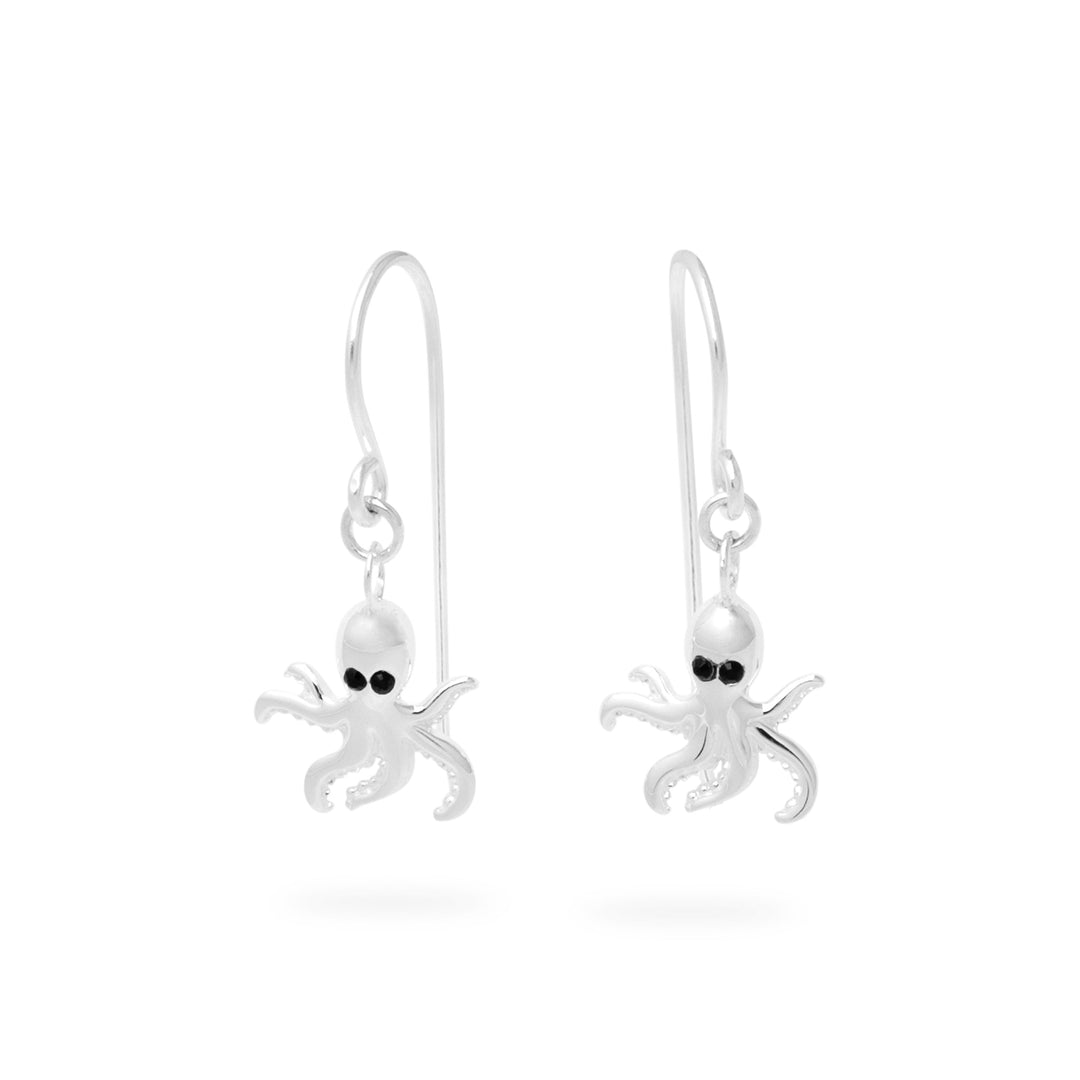 Tentacle Charm Silver Squid Earrings (E71421)