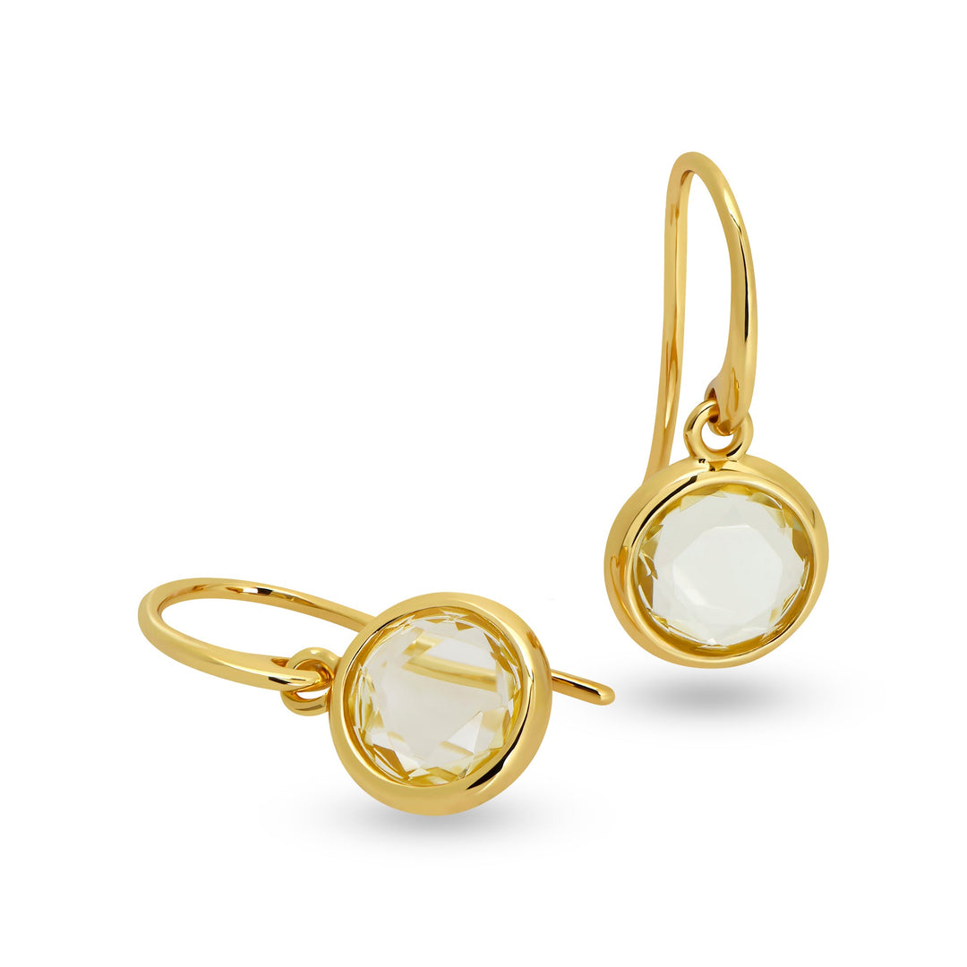 Round Lemon Quartz Drop Earrings