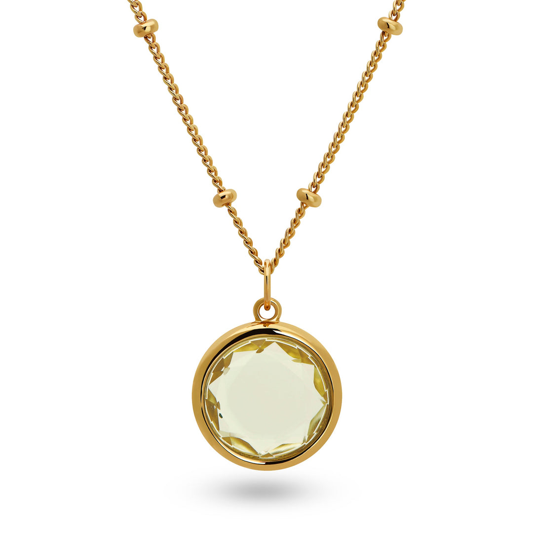 Round Lemon Quartz Gold Necklace