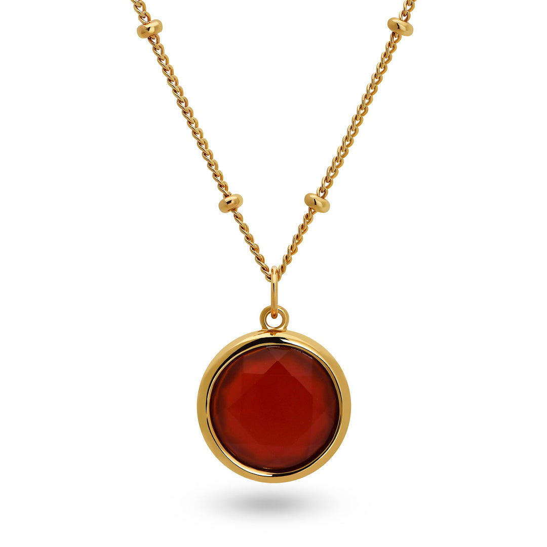 Round Red Agate Gold Necklace