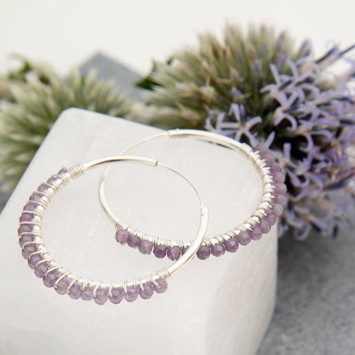 Amethyst Silver Hoops (E42211)