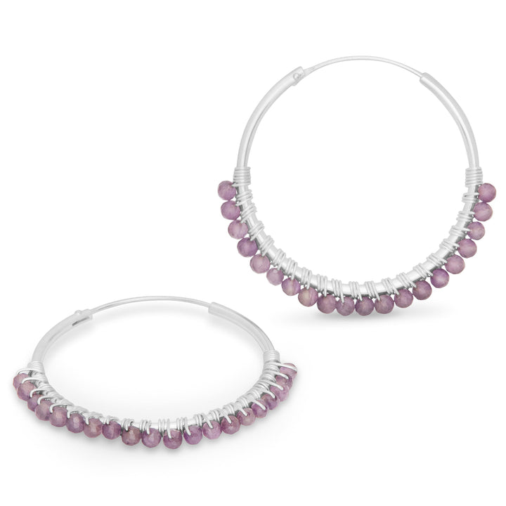 Amethyst Silver Hoops (E42211)