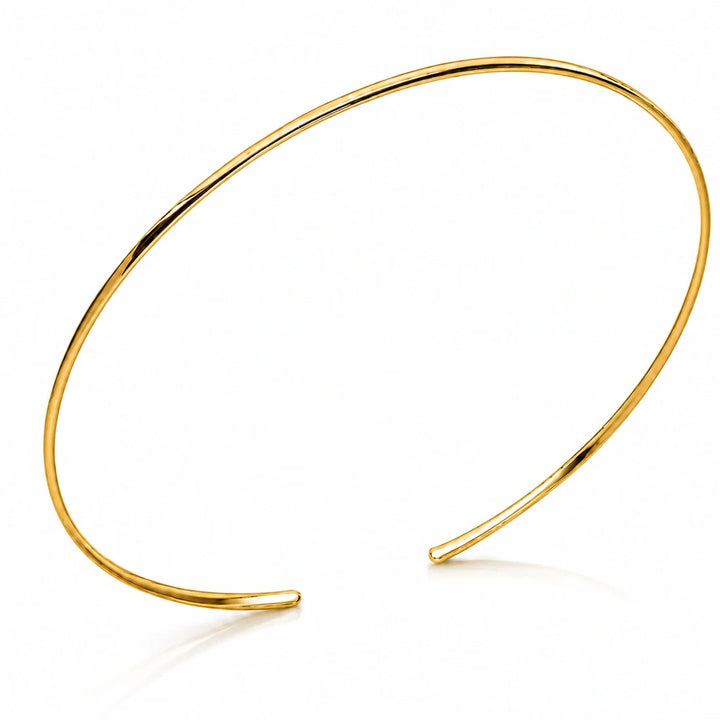 Slender open back choker in a high polish 14k gold plated finish.