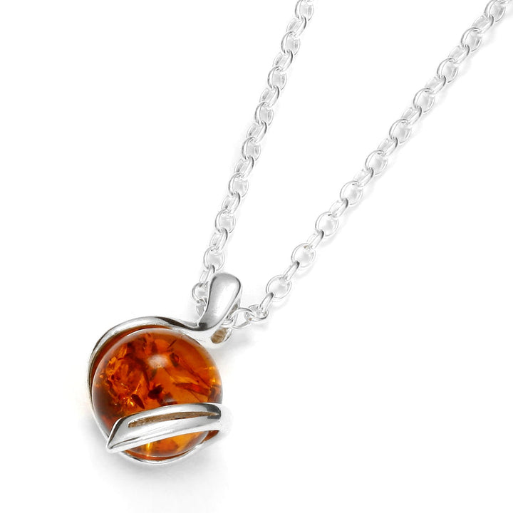 Silver Sphere Amber Necklace