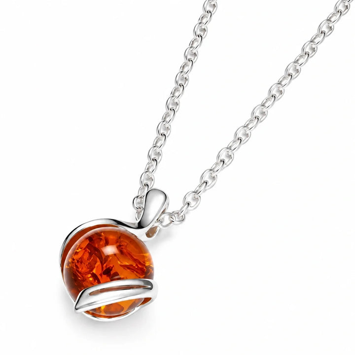 Silver Sphere Amber Necklace
