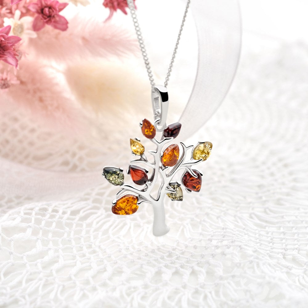 Multi Colour Amber Tree Pendant (P27791)