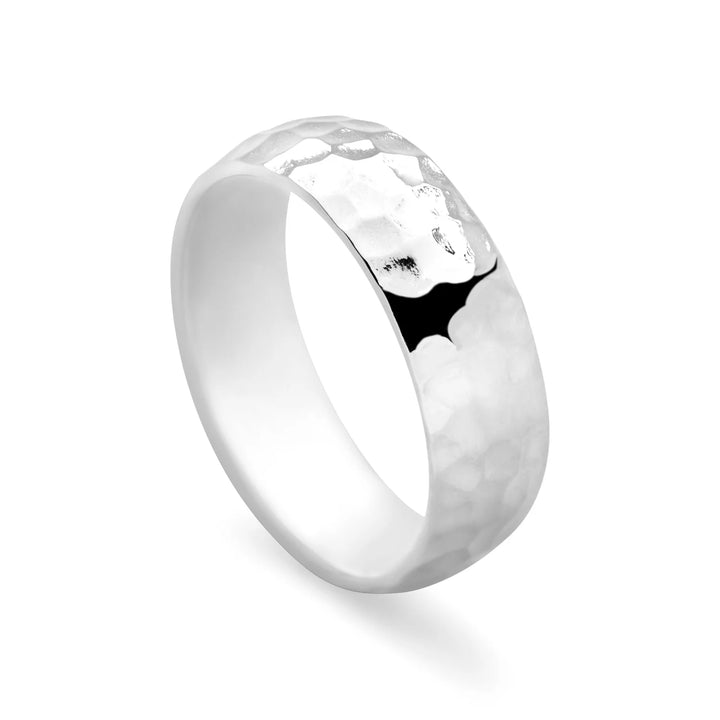Hammered D-Shaped Silver Band Ring 6mm