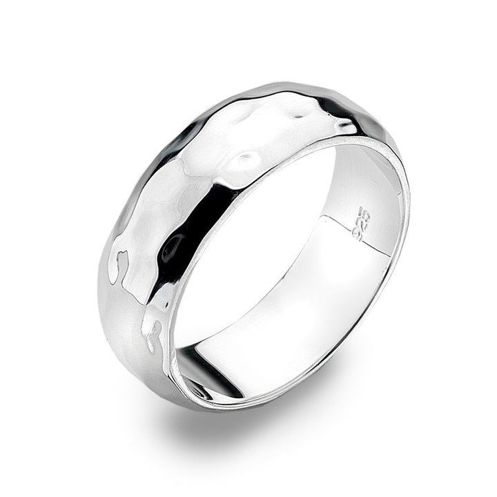 Hammered D-Shaped Silver Band Ring 6mm (R1091)