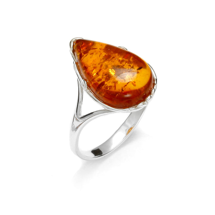 Amber Droplet Silver Ring